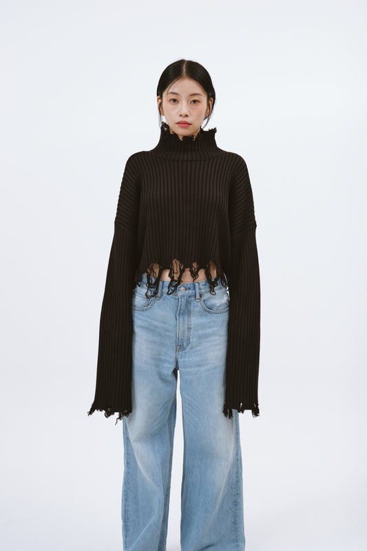 DAMAGE HIGH NECK KNIT/BLACK