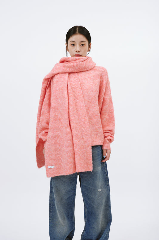 OVER SIZE KNIT WITH MUFFLER/PINK