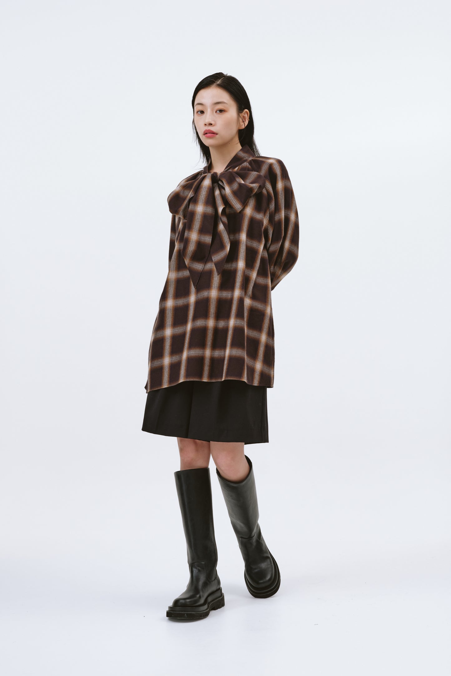 RIBON BLOUSE/BROWN