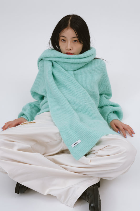 OVER SIZE KNIT WITH MUFFLER/GREEN