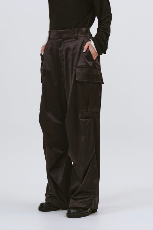 SATIN CARGO PANTS/BLACK