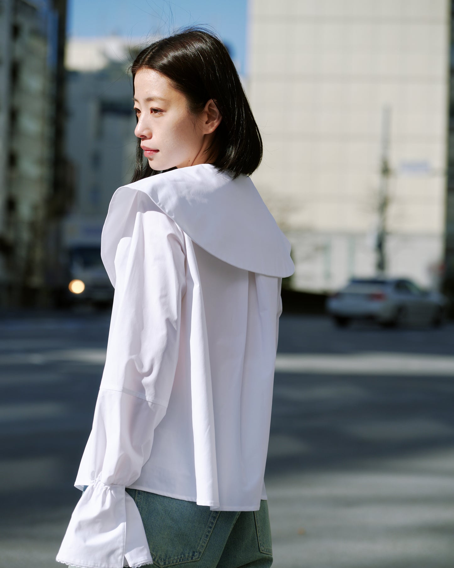 LAYERED COLLAR BLOUSE/WHITE