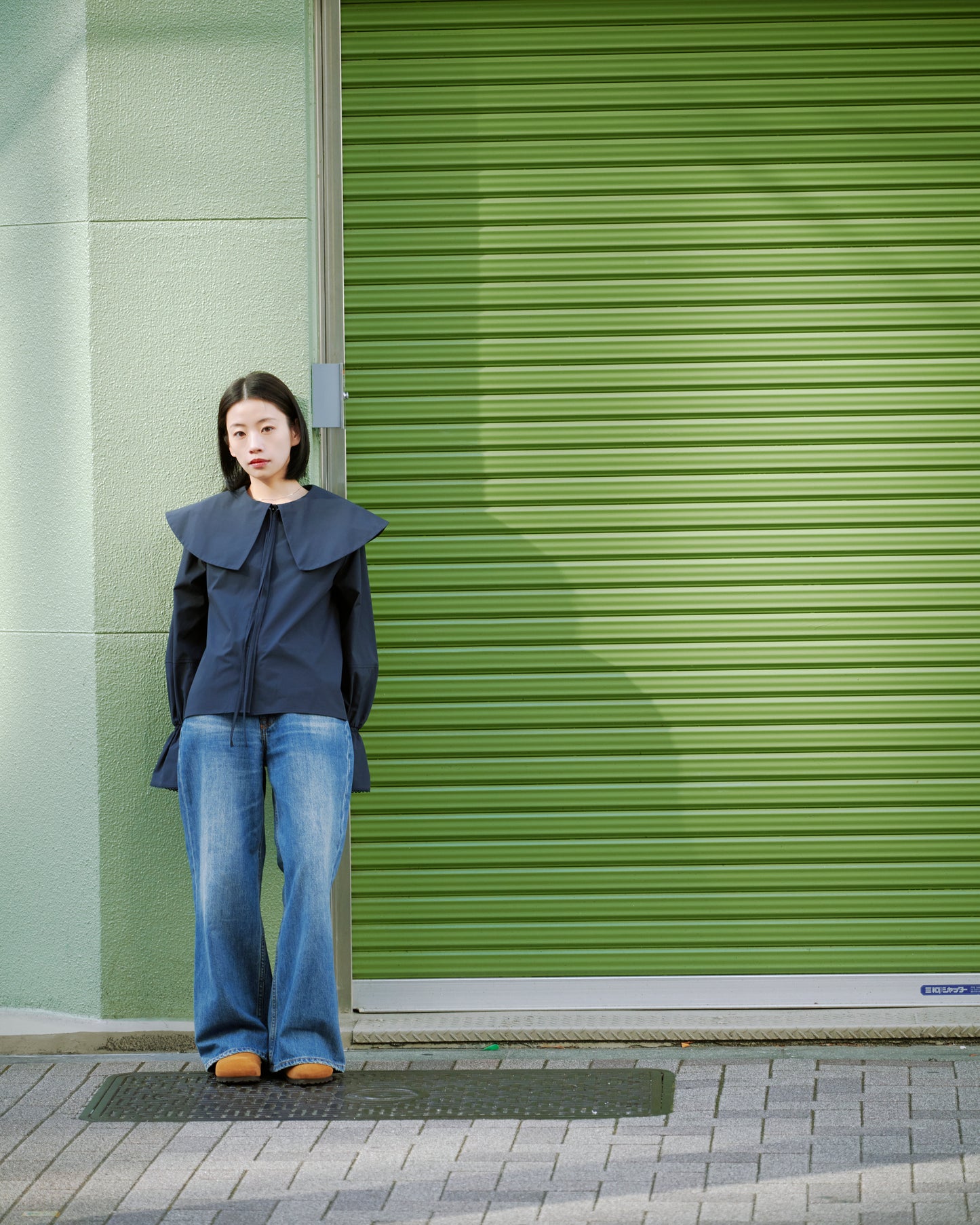 LAYERED COLLAR BLOUSE/NAVY