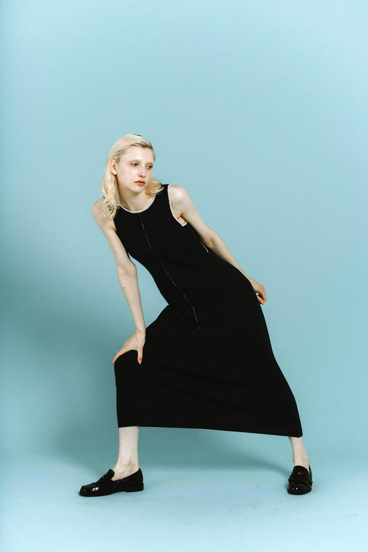 BACK OPEN DRESS/NAVY