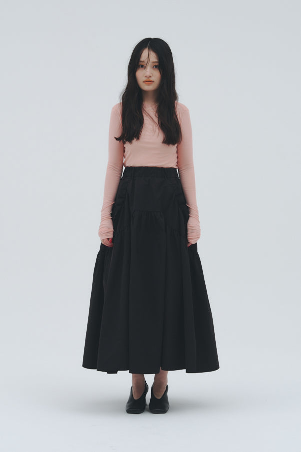 RUFFLE GATHERD SKIRT/BLACK