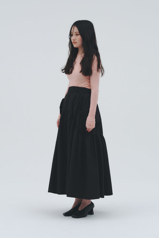 RUFFLE GATHERD SKIRT/BLACK