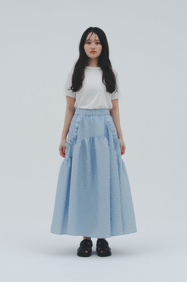 RUFFLE GATHERD SKIRT/BLUE