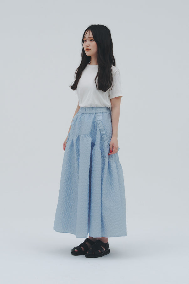 RUFFLE GATHERD SKIRT/BLUE