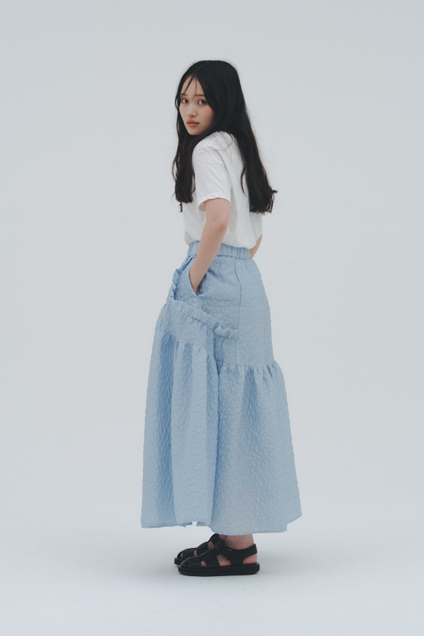 RUFFLE GATHERD SKIRT/BLUE