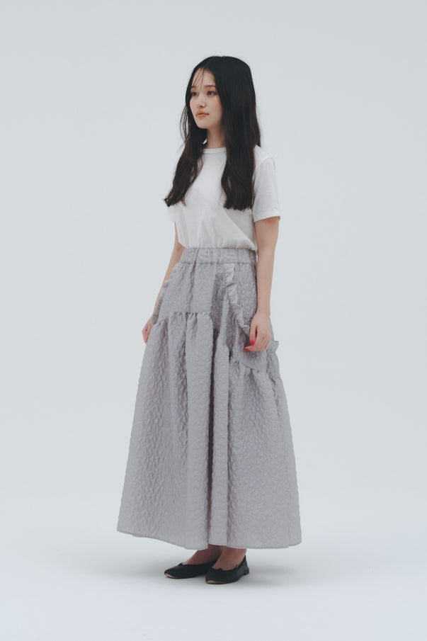 RUFFLE GATHERD SKIRT/GRAY