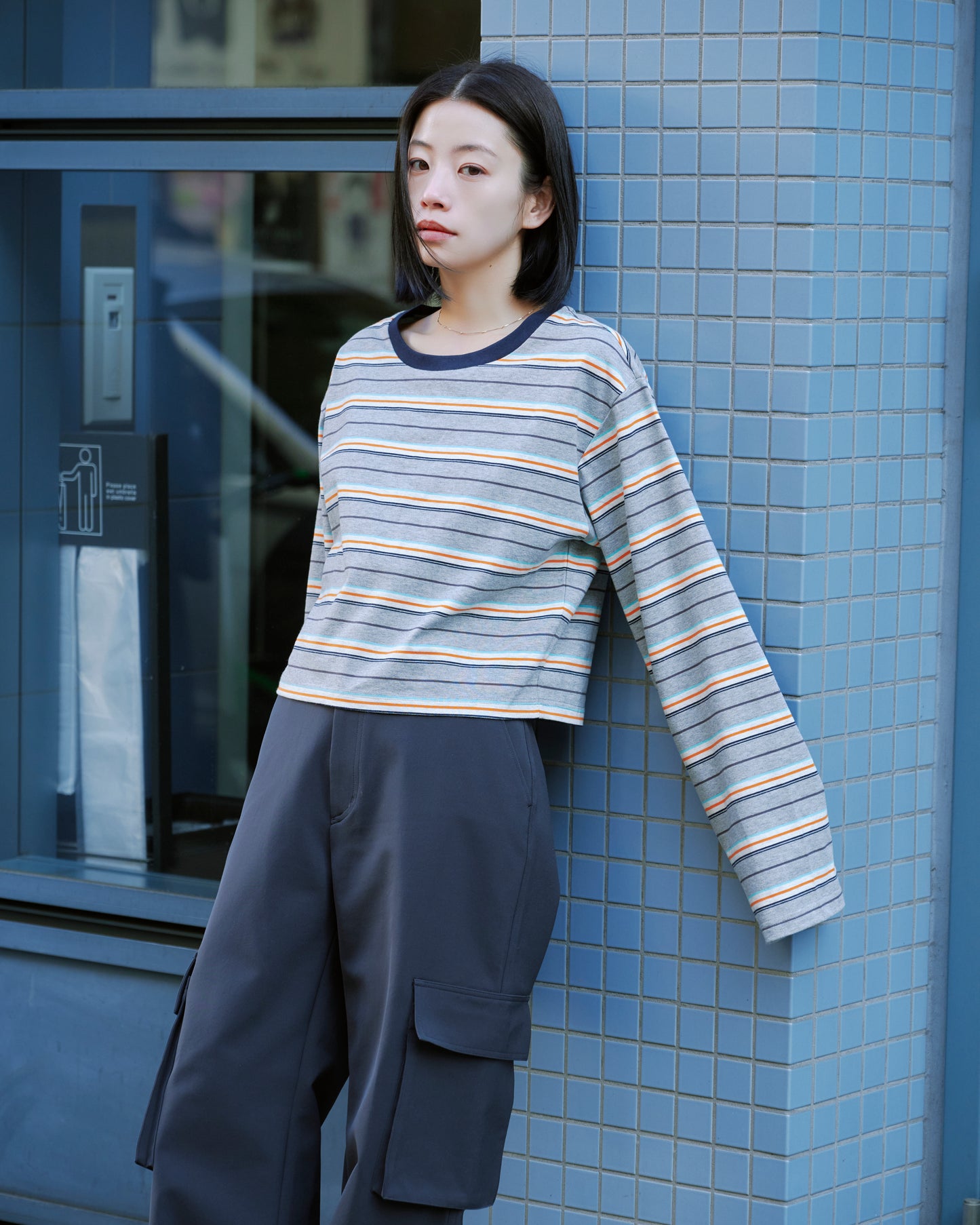 BORDER TEE/L.GRY