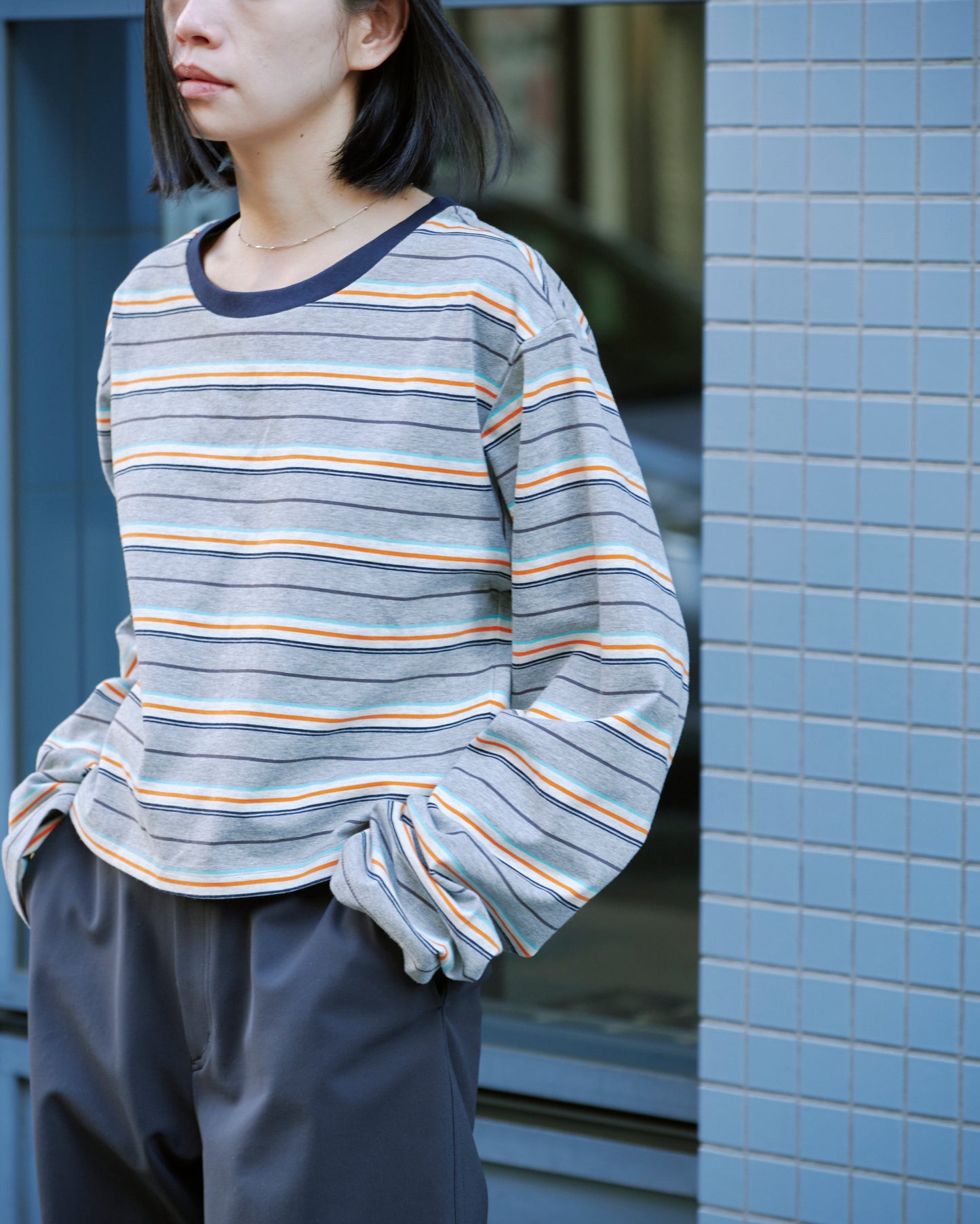 BORDER TEE/L.GRY