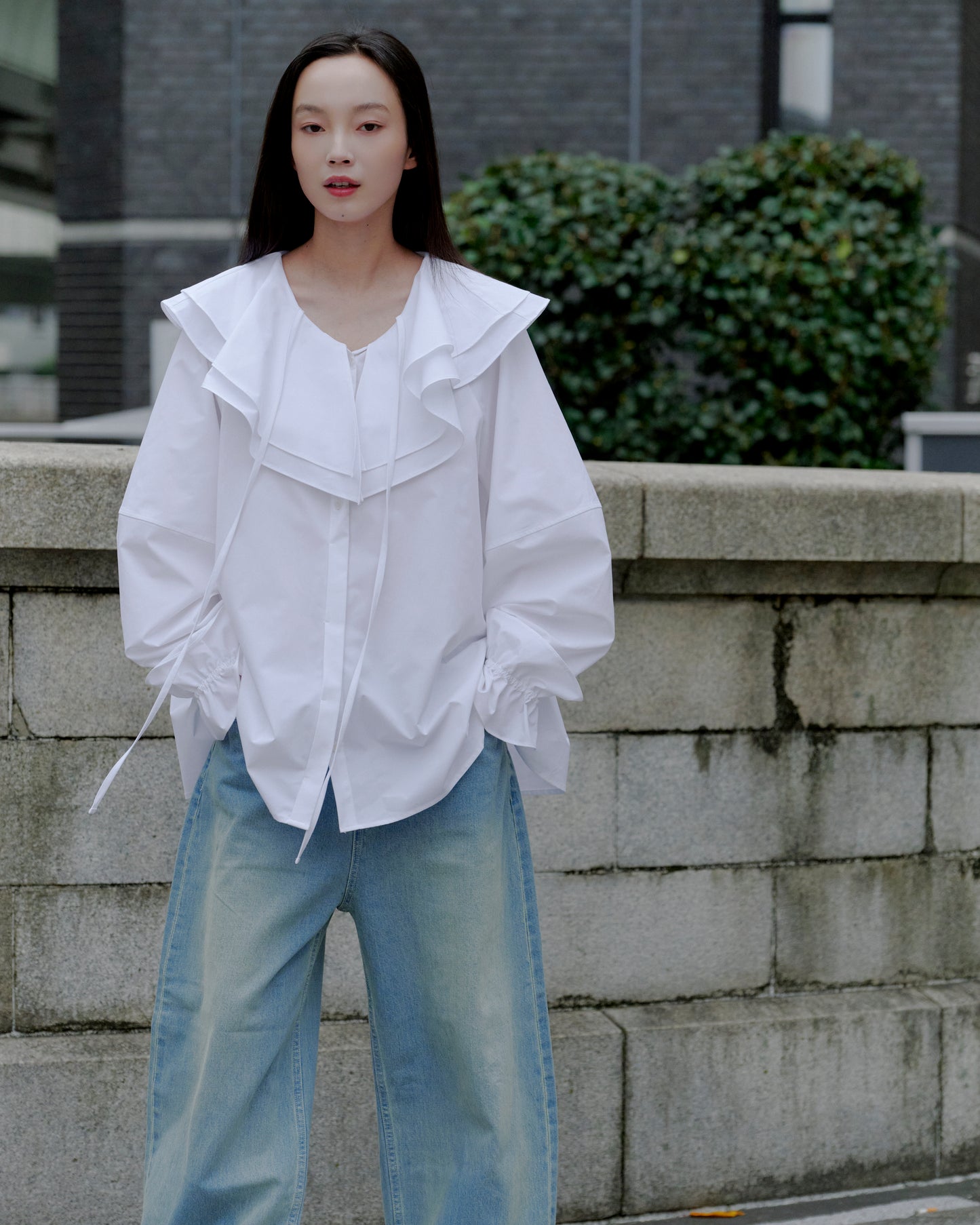 BIG COLLAR FRILL BLOUSE/WHITE