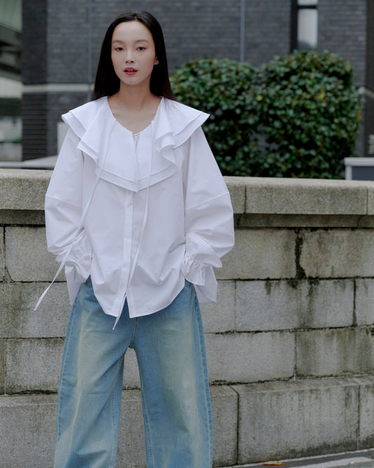 BIG COLLAR FRILL BLOUSE/WHITE