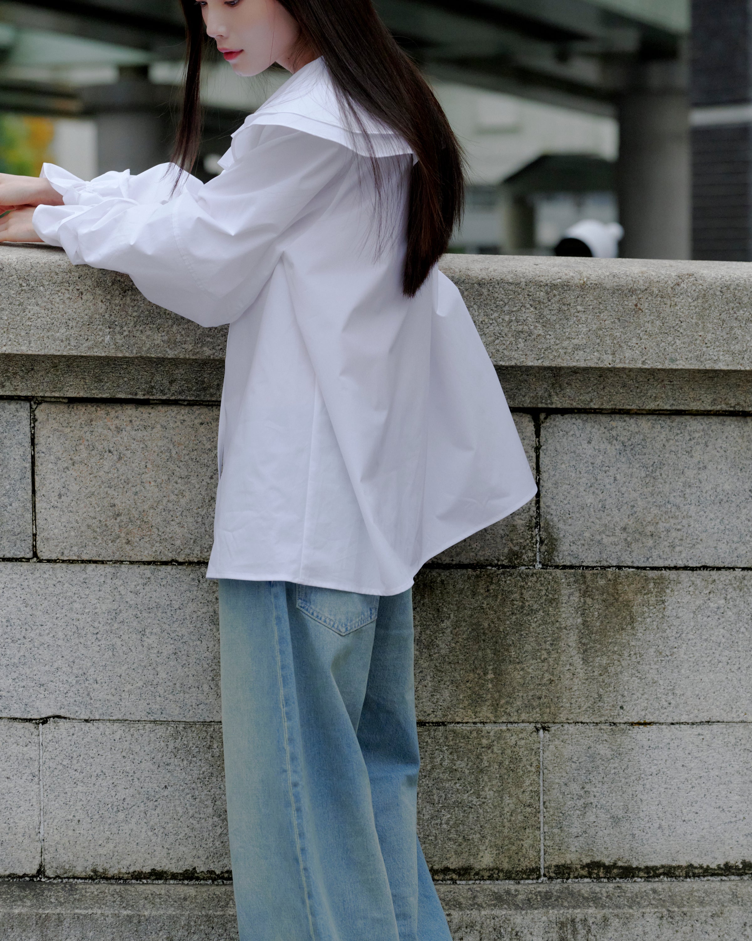 BIG COLLAR FRILL BLOUSE/WHITE – MYNE