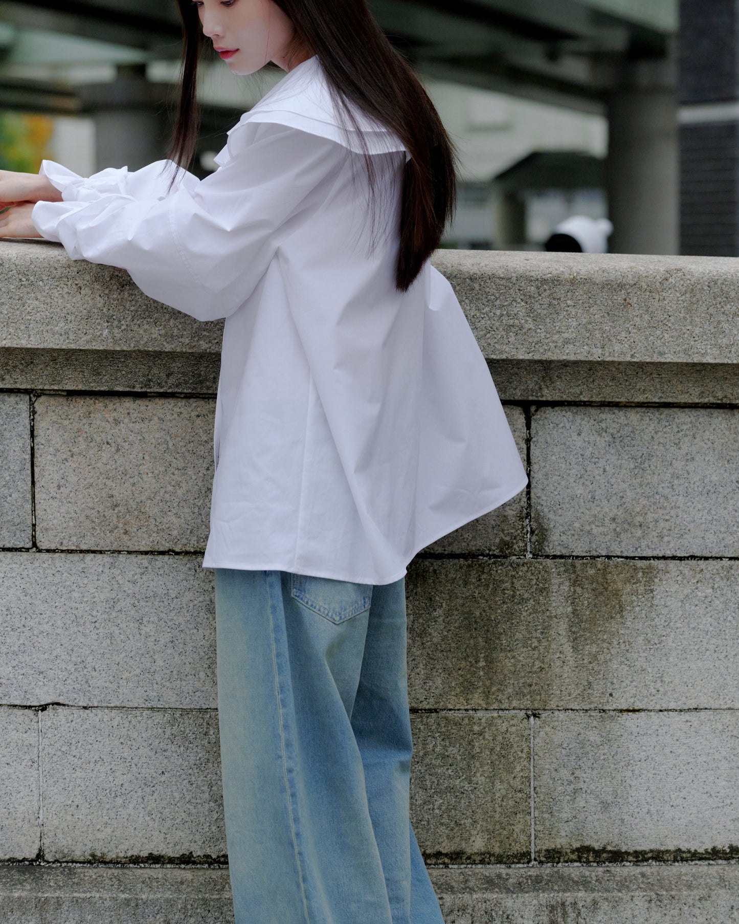 BIG COLLAR FRILL BLOUSE/WHITE