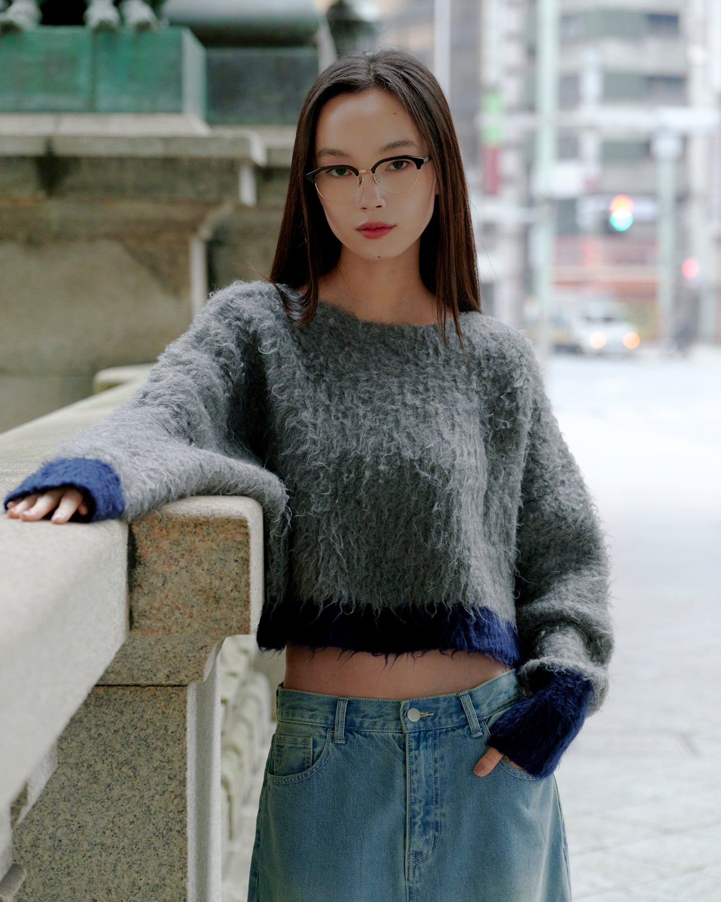 SHAGGY BICOLOR KNIT/BLUE