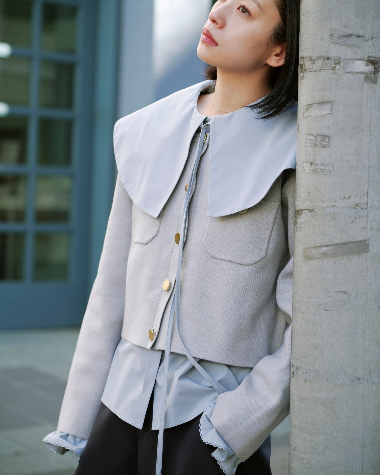 LAYERED COLLAR BLOUSE/BLUE