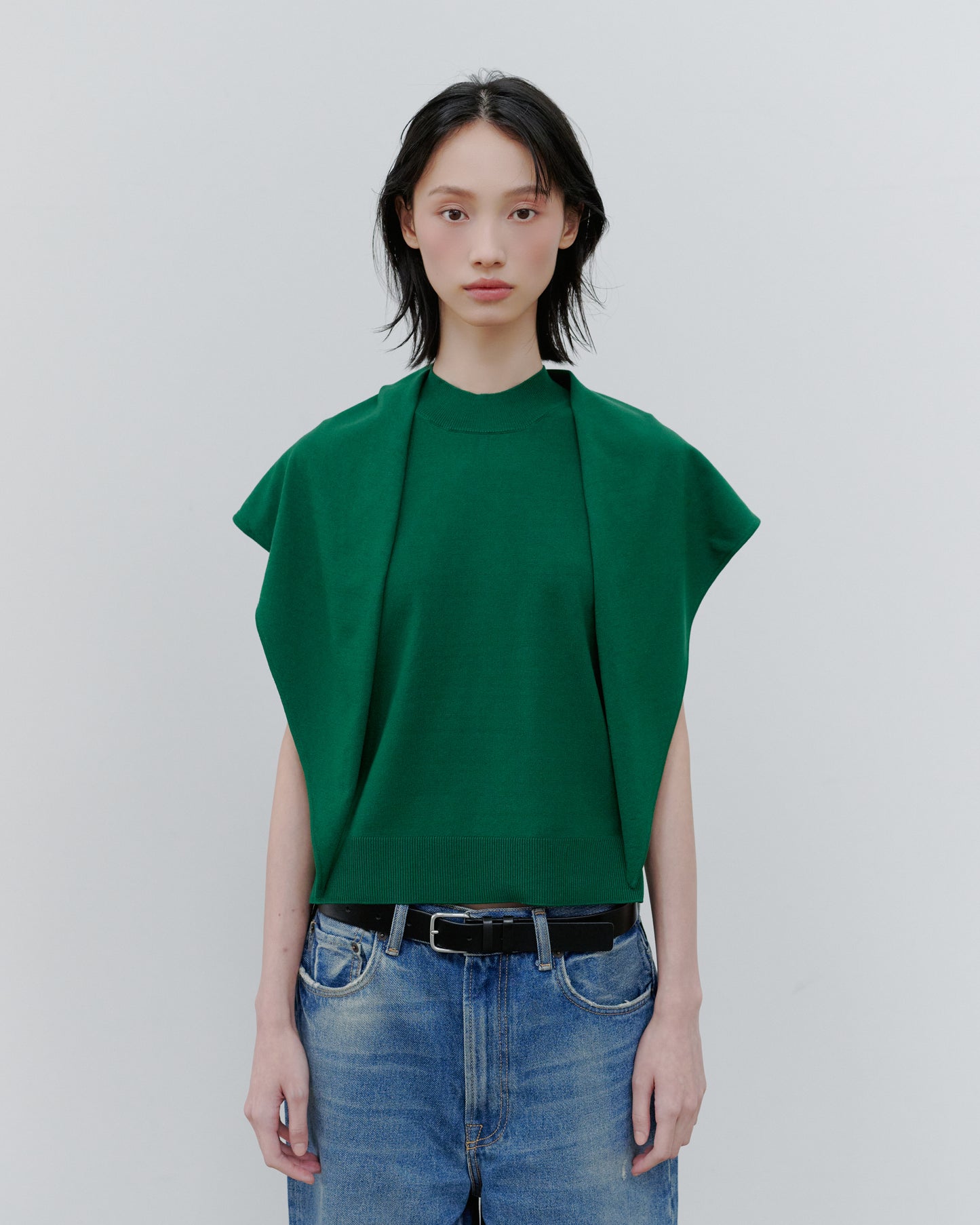 SCARF KNIT TOPS/GREEN