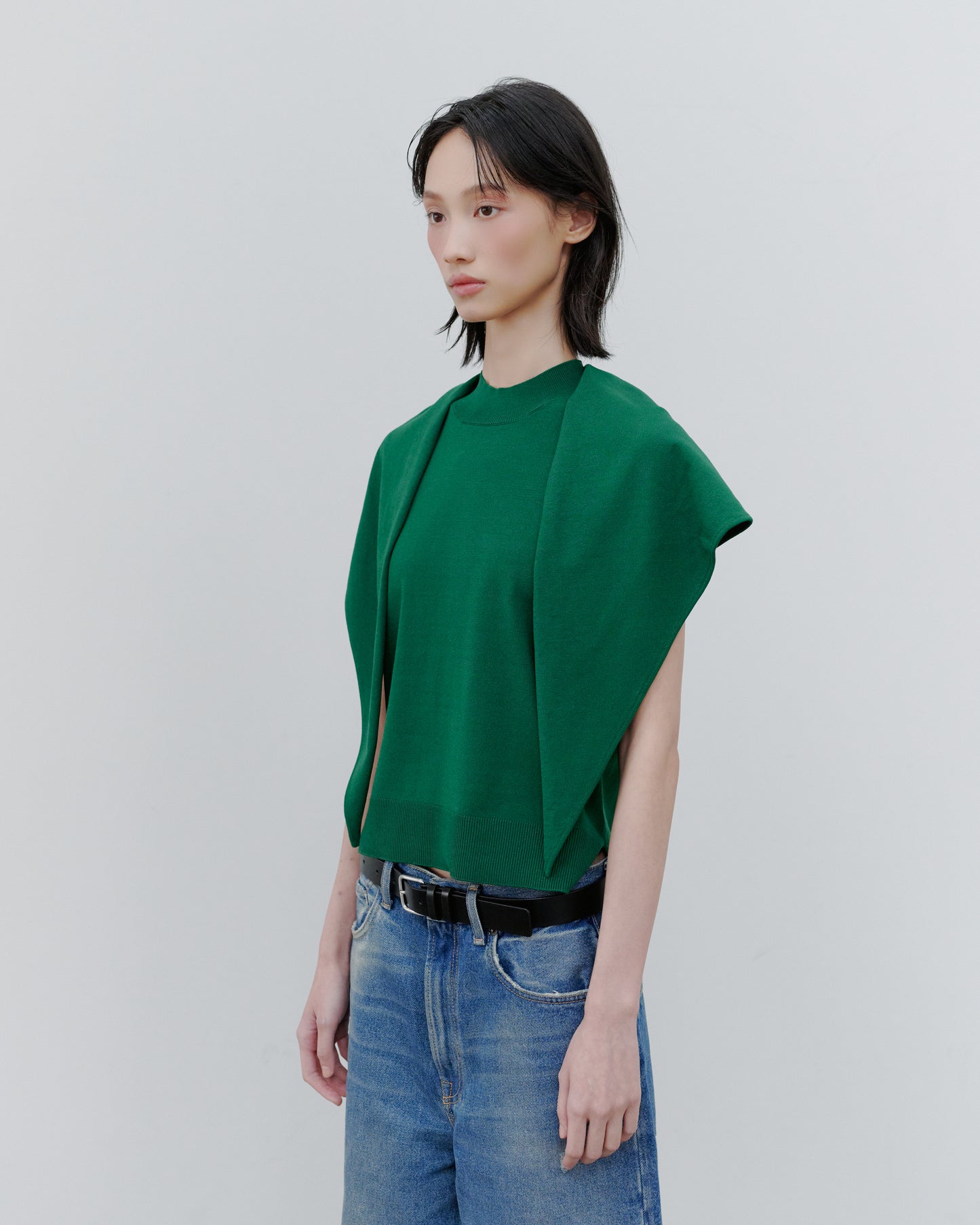 SCARF KNIT TOPS/GREEN