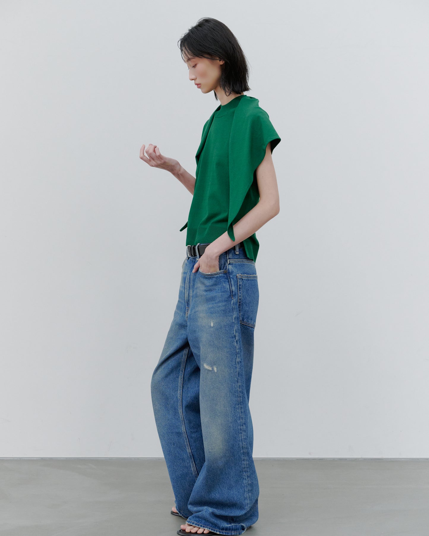 SCARF KNIT TOPS/GREEN