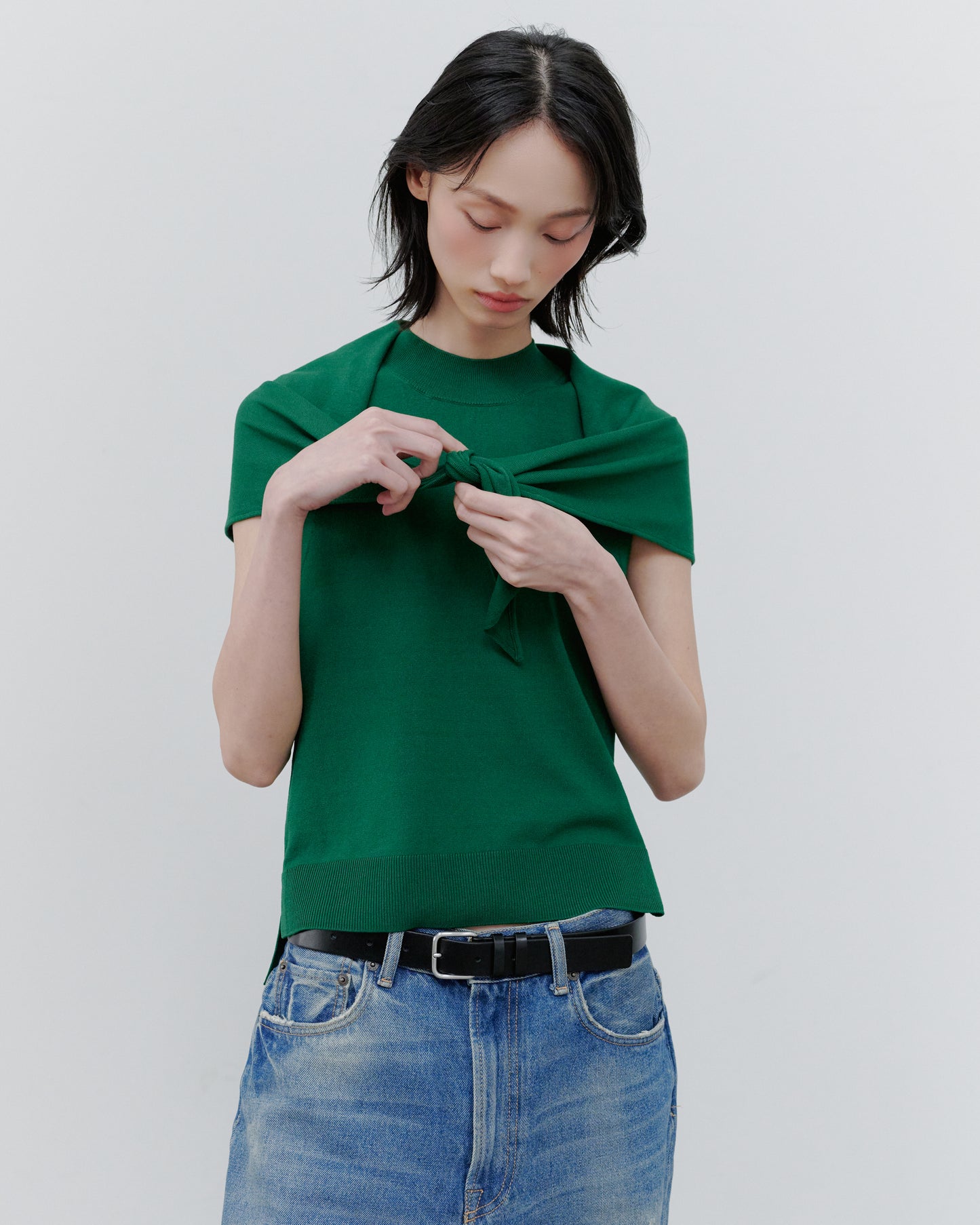 SCARF KNIT TOPS/GREEN