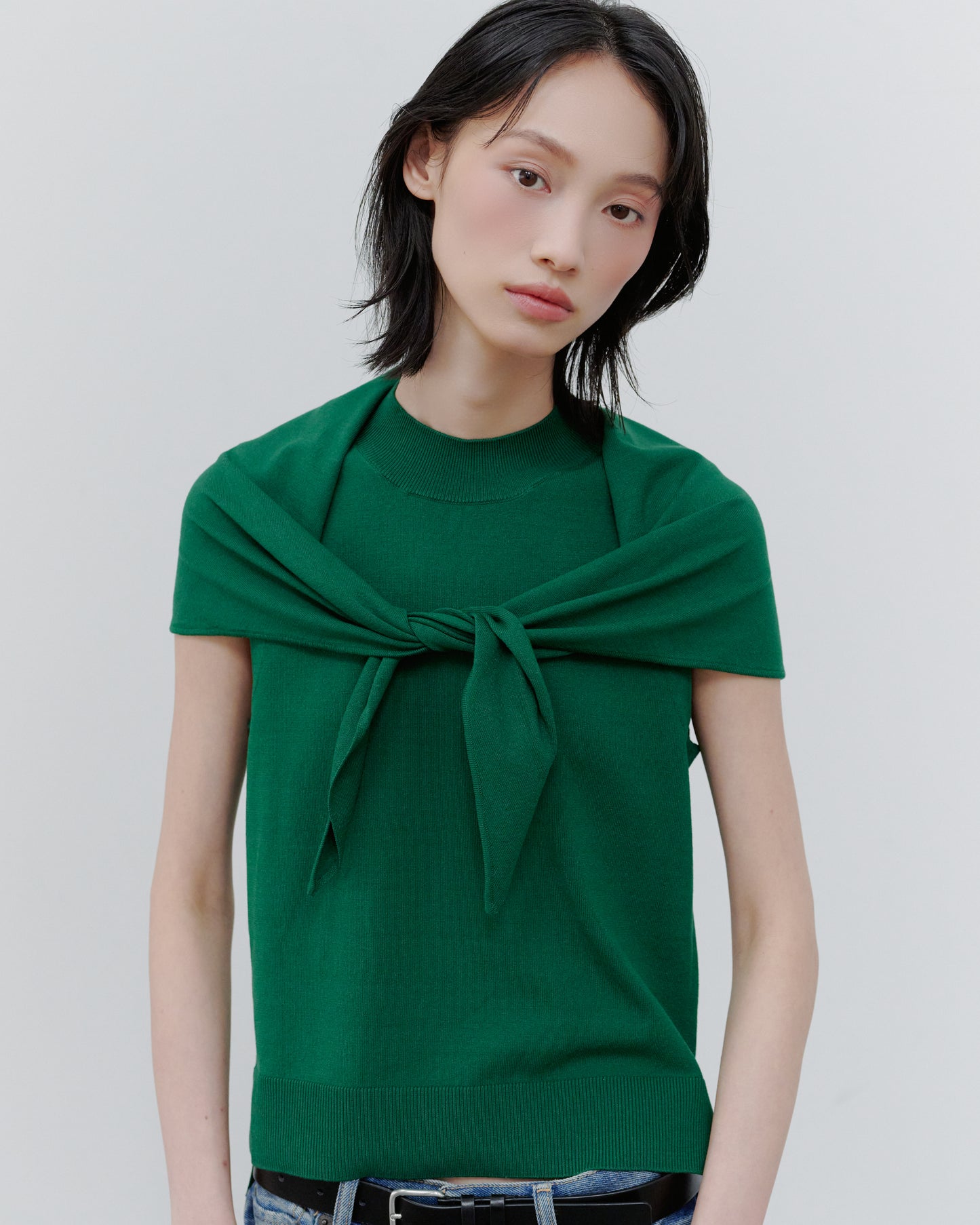 SCARF KNIT TOPS/GREEN