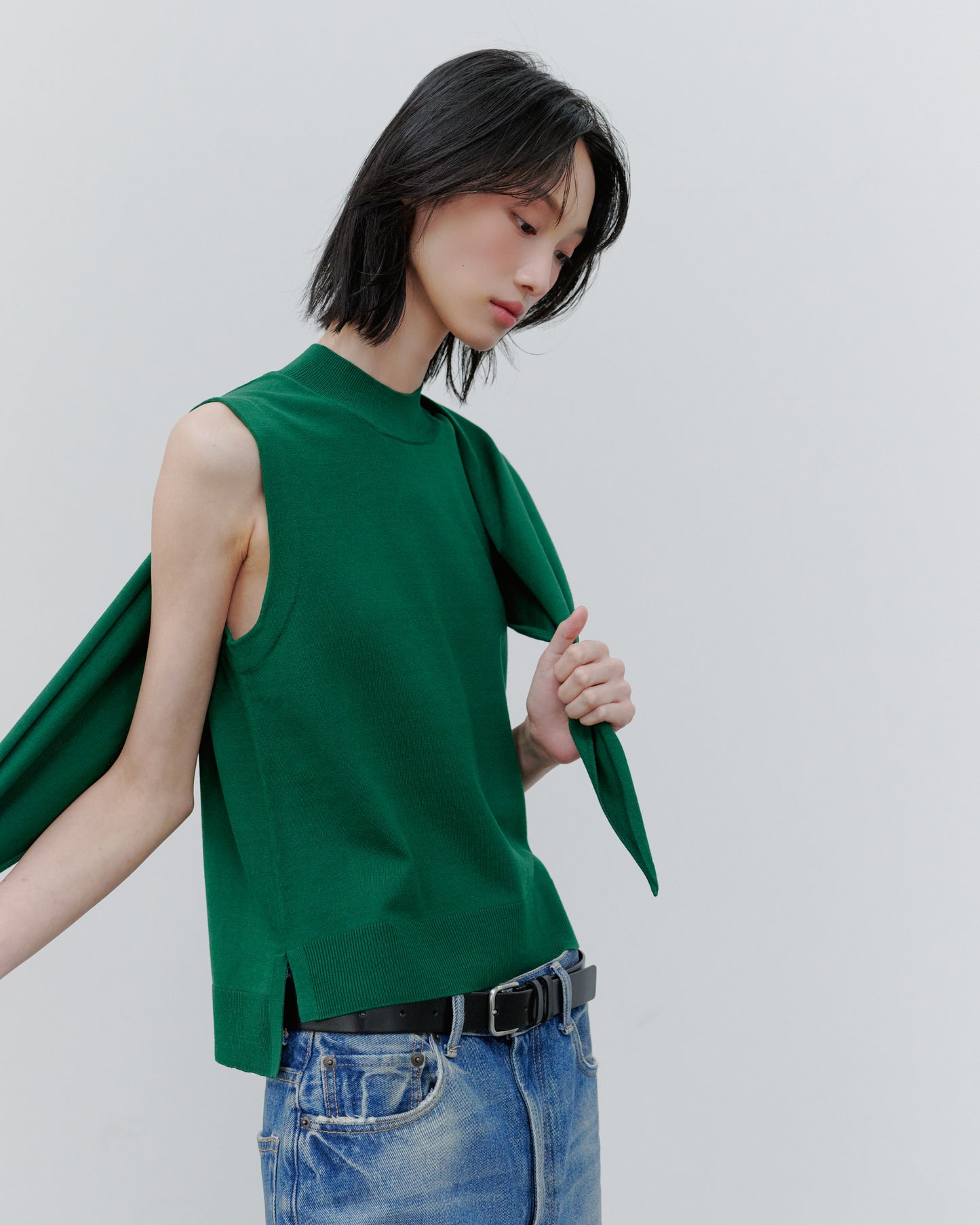SCARF KNIT TOPS/GREEN