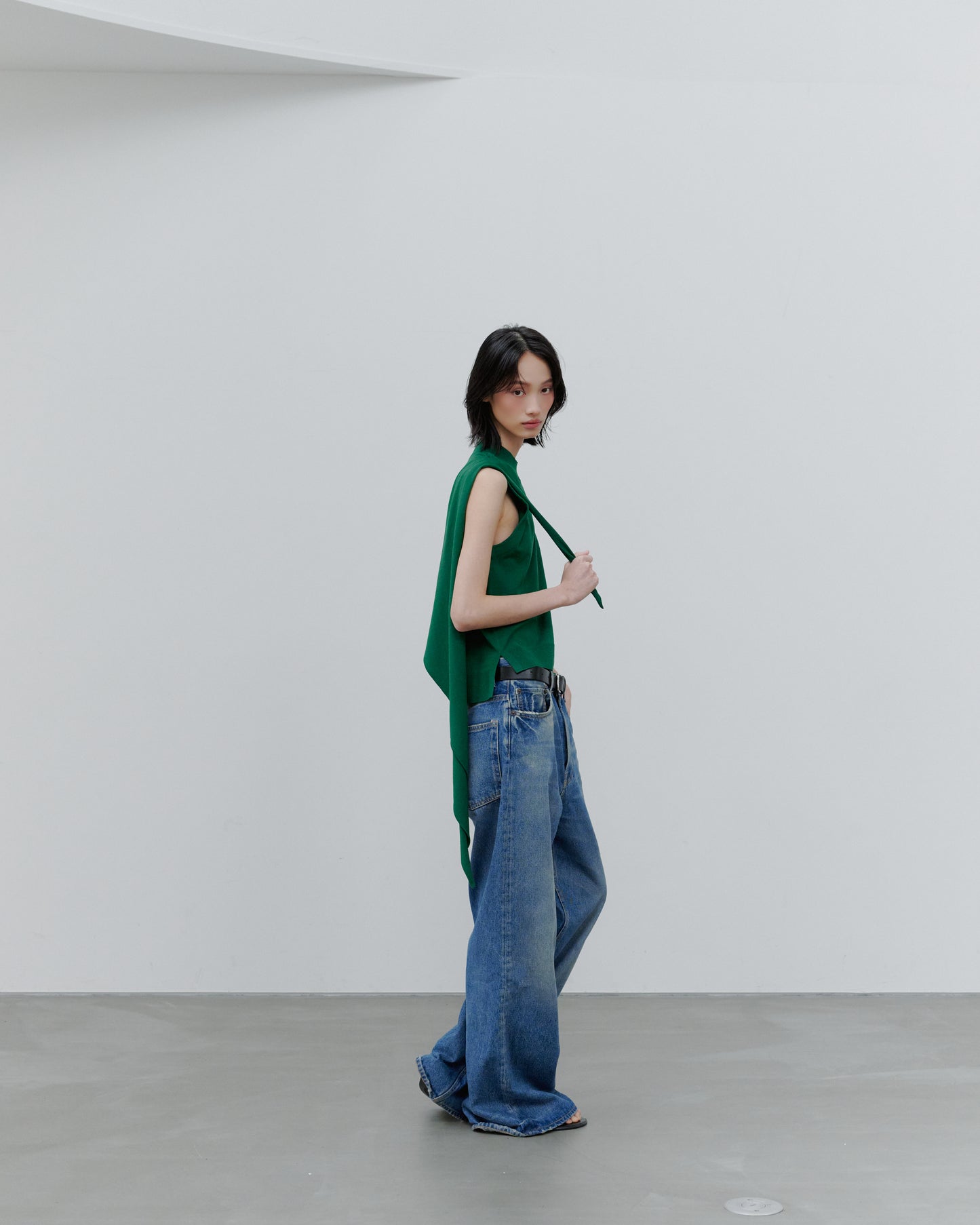 SCARF KNIT TOPS/GREEN