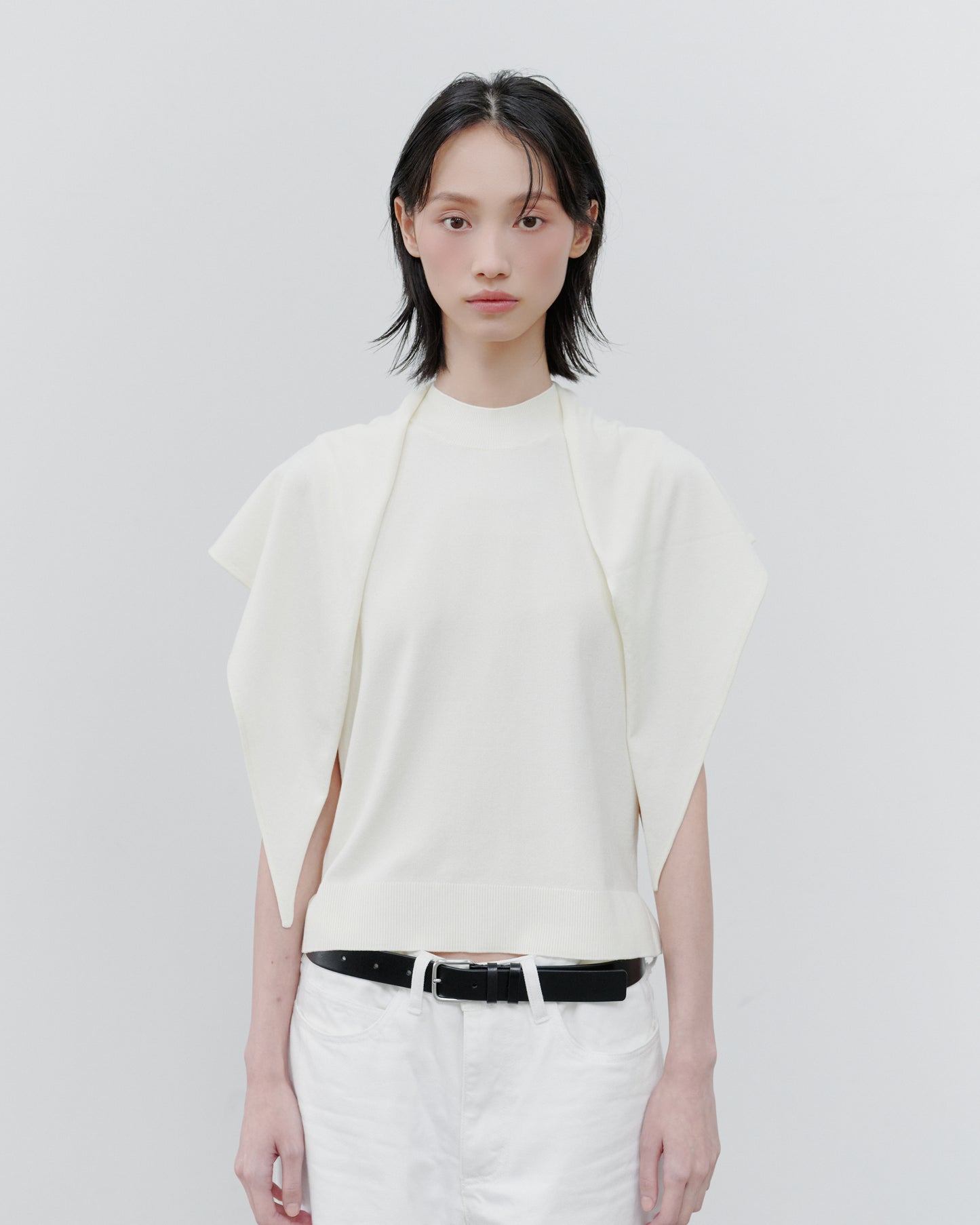 SCARF KNIT TOPS/WHITE