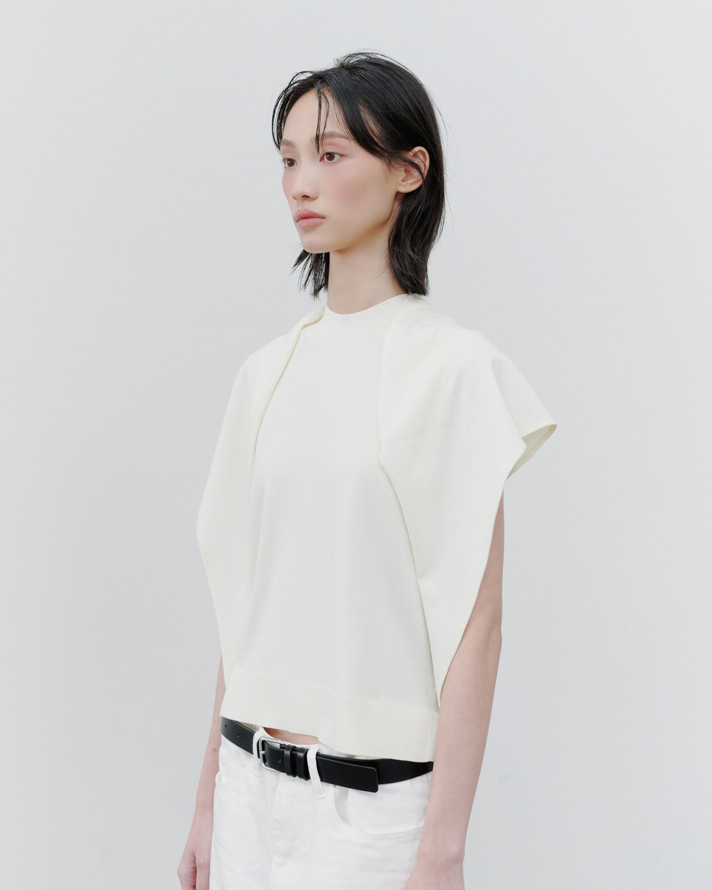 SCARF KNIT TOPS/WHITE