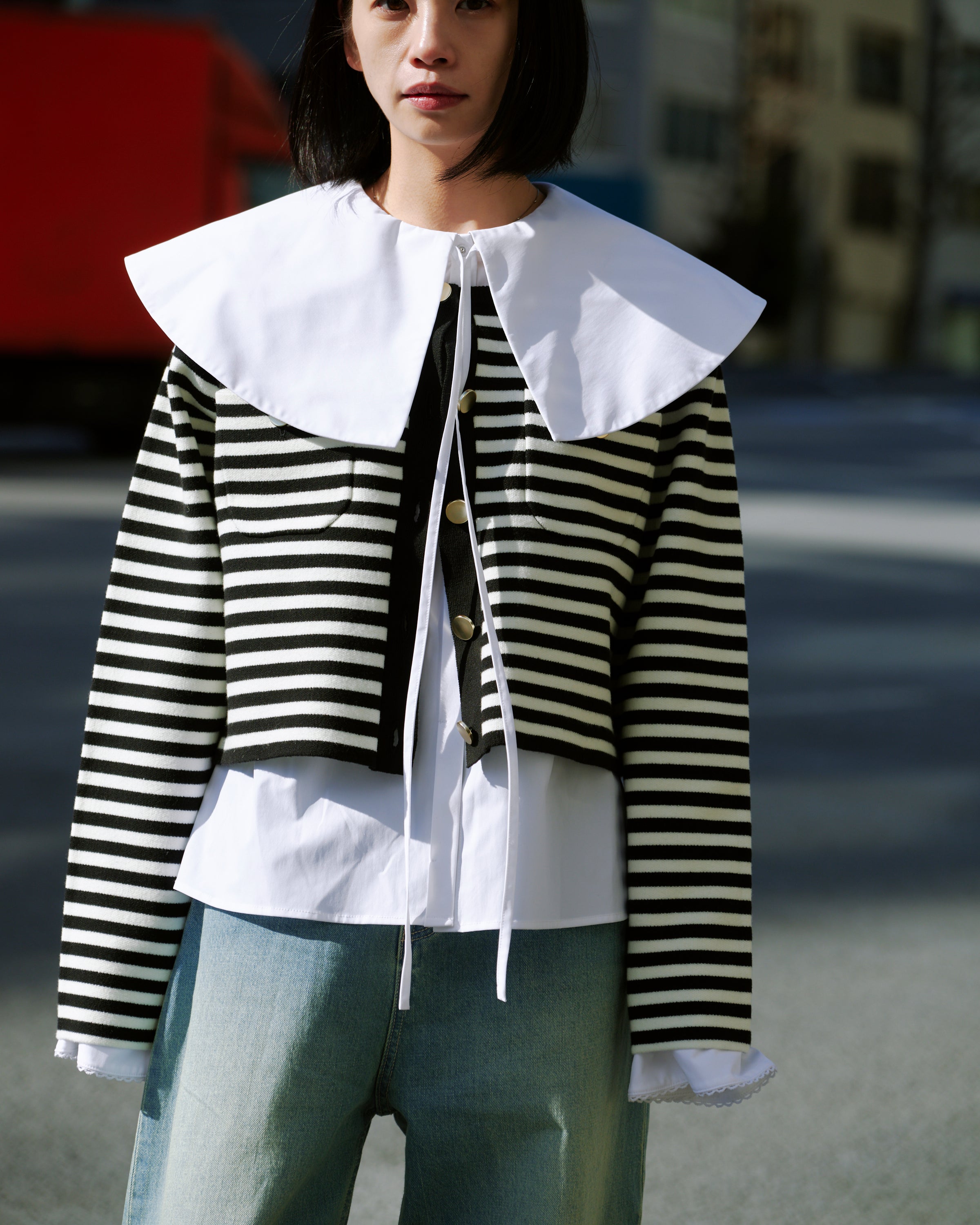 KNIT CARDIGAN/BORDER – MYNE