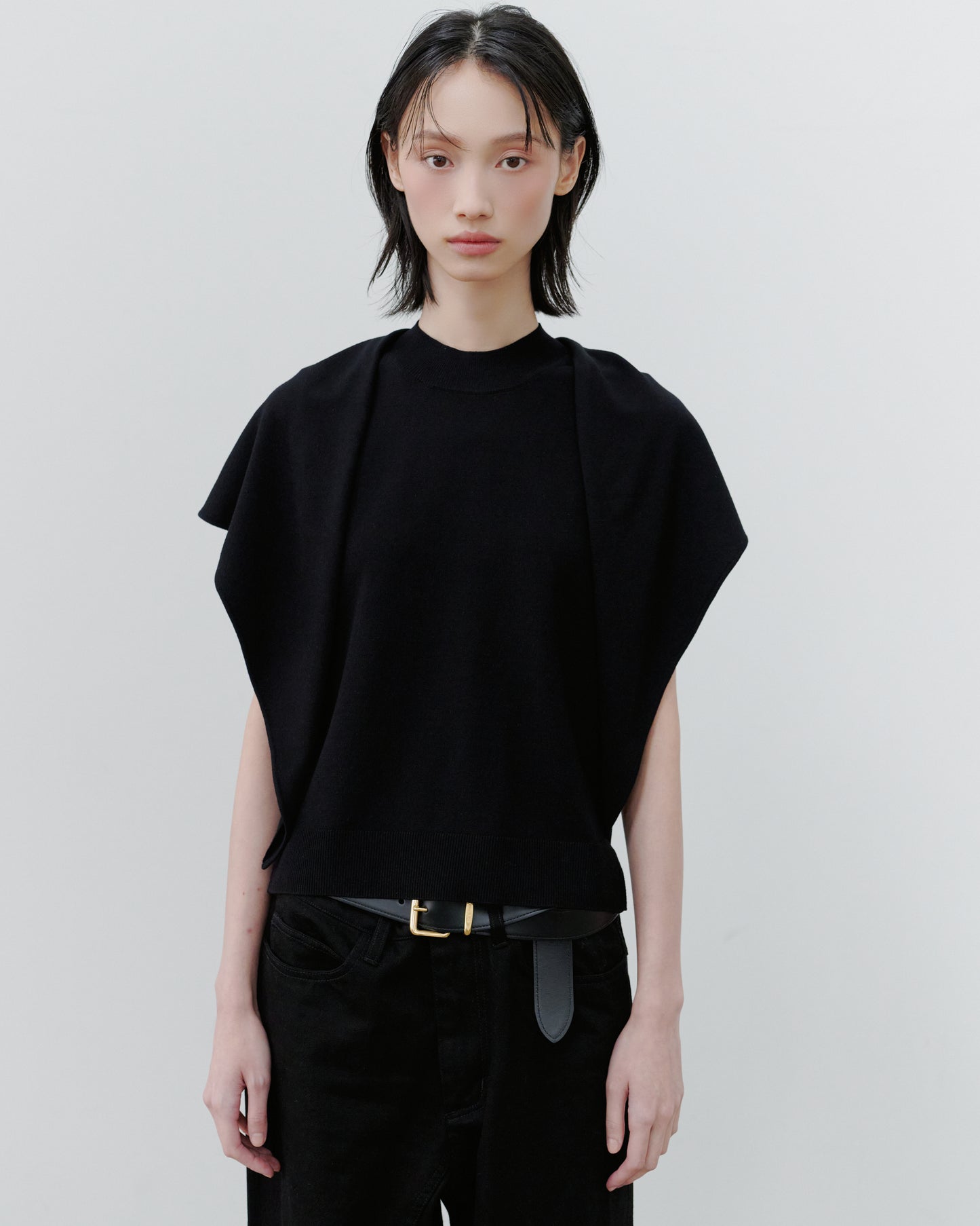 SCARF KNIT TOPS/BLACK