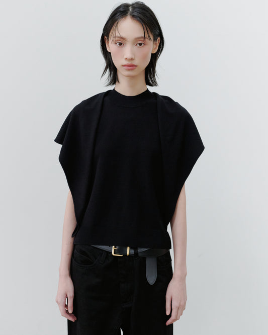 SCARF KNIT TOPS/BLACK