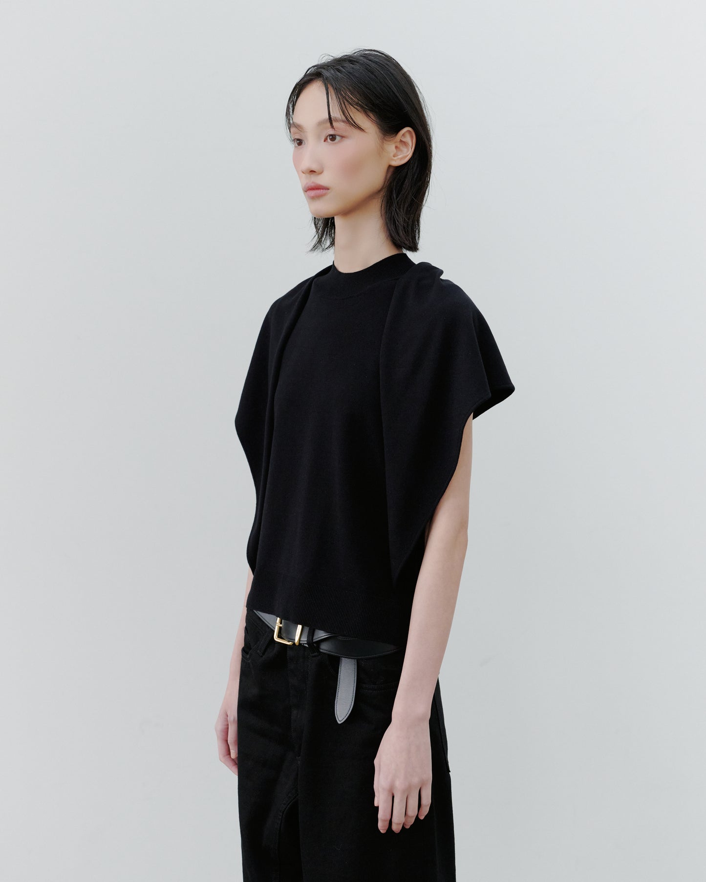 SCARF KNIT TOPS/BLACK