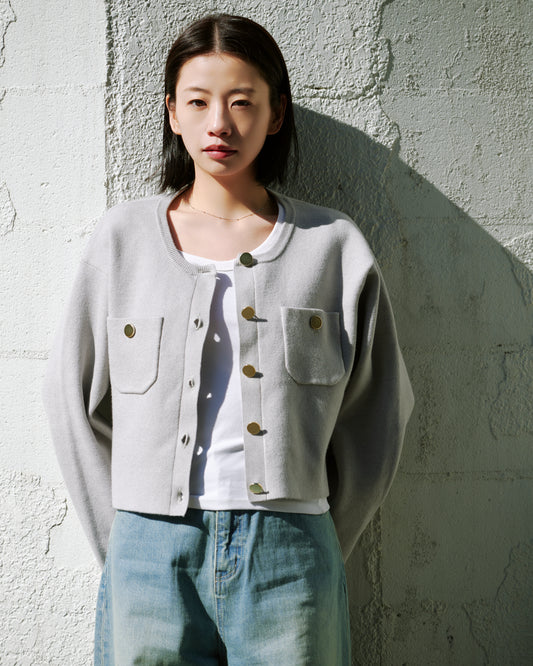 KNIT CARDIGAN/GRAY