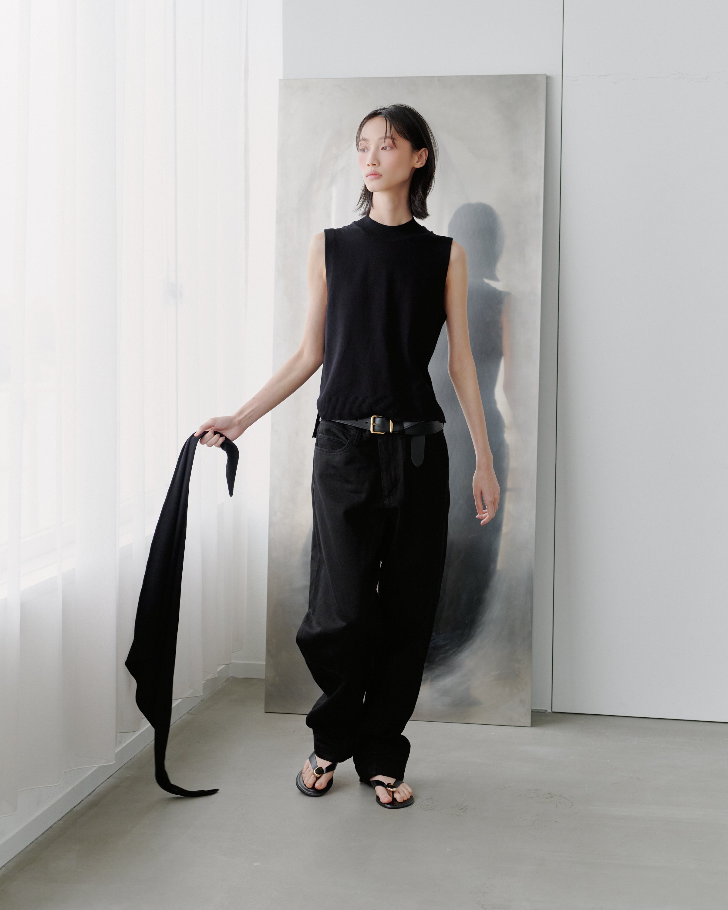 SCARF KNIT TOPS/BLACK – MYNE