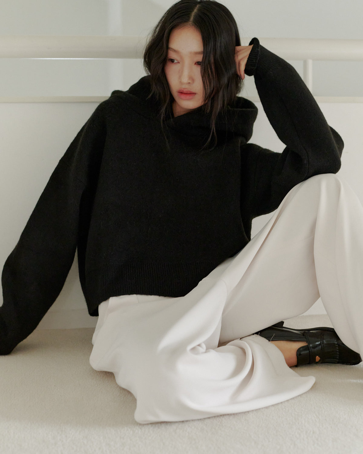 SHORT KNIT HOODIE/BLK