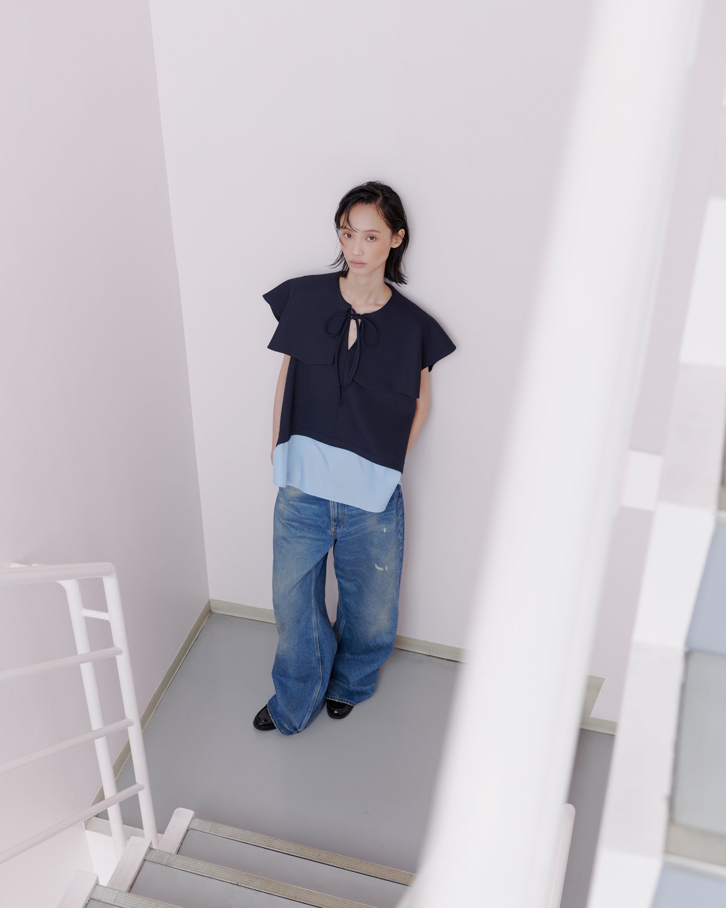 LAYERD CAPE TOPS/NAVY