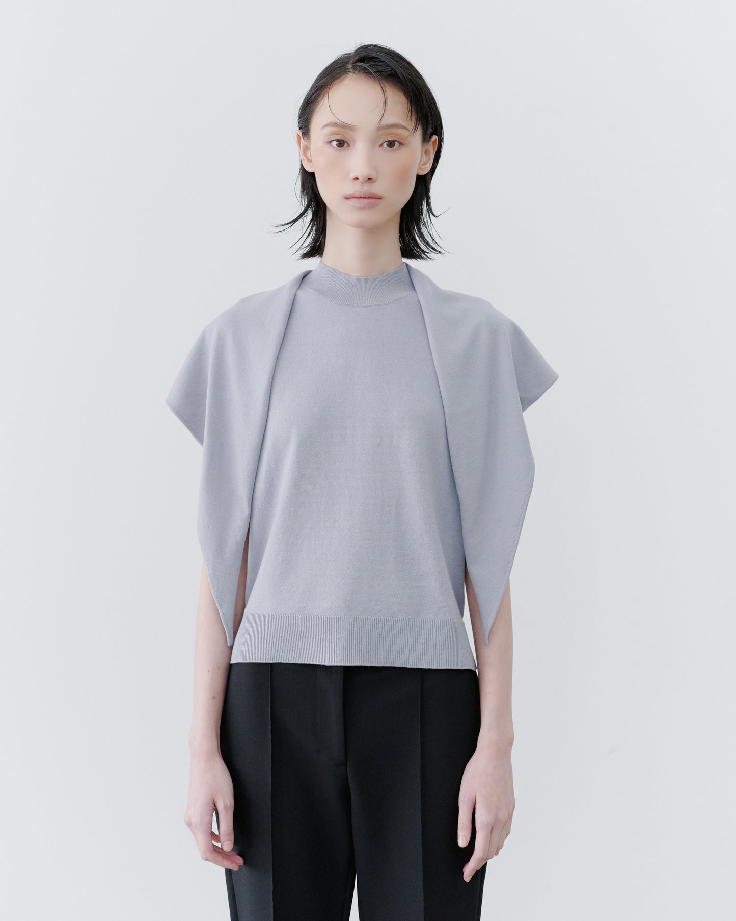 SCARF KNIT TOPS/GRAY
