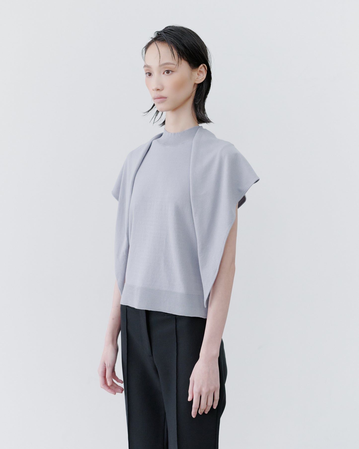 SCARF KNIT TOPS/GRAY