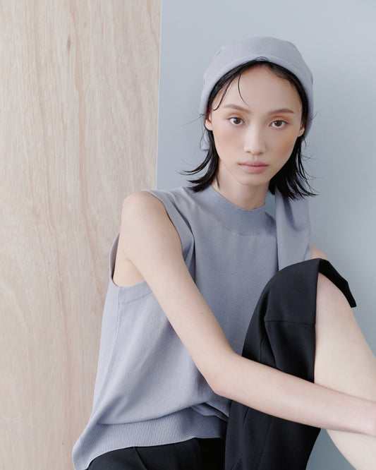 SCARF KNIT TOPS/GRAY
