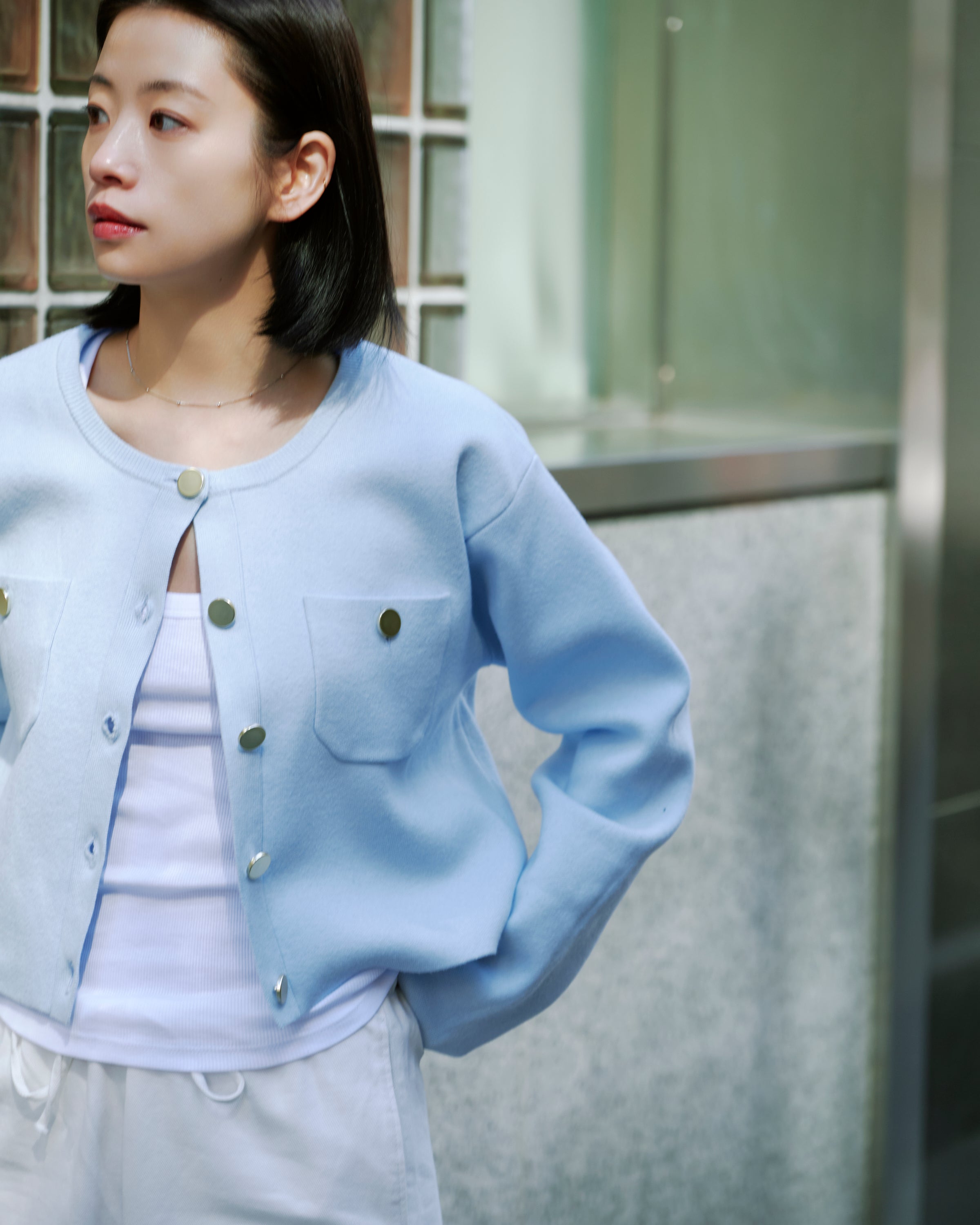 *未使用　MYNE　KNIT CARDIGAN/BLUE KNIT CARDIGAN/BLUE – MYNE