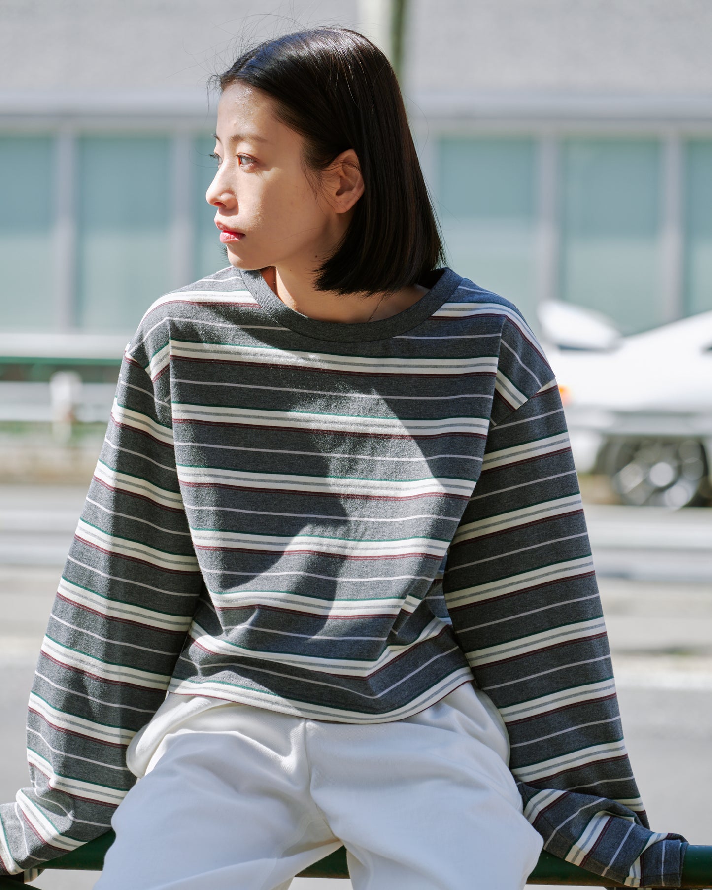 BORDER TEE/D.GRY