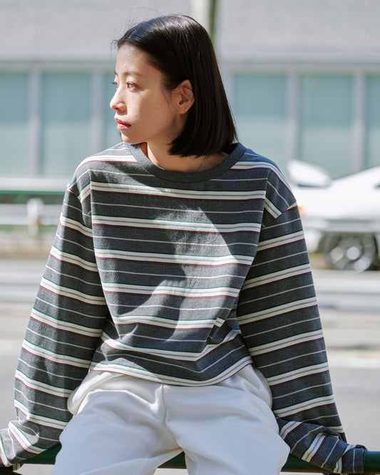 BORDER TEE/D.GRY