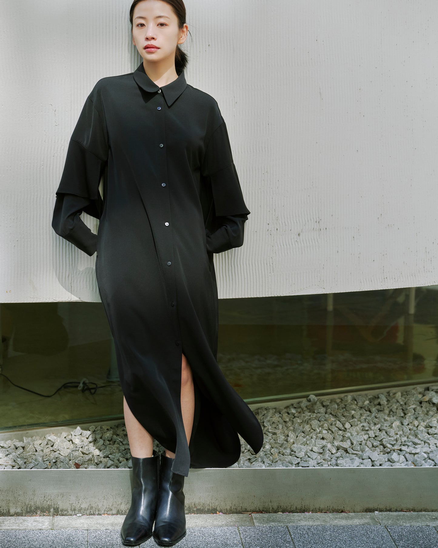 LONG SHIRT DRESS/BLACK