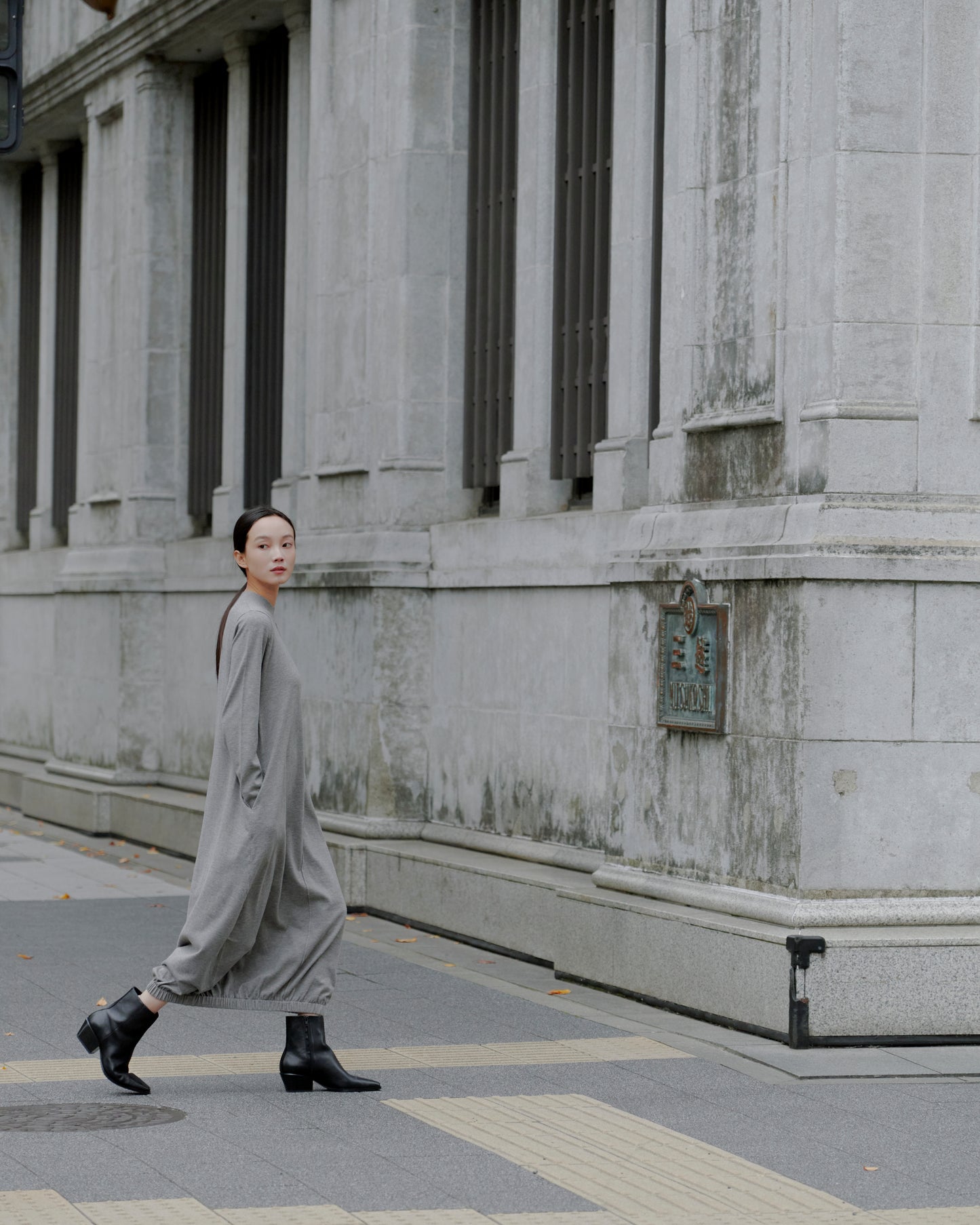 BALLOON KNIT DRESS/GRAY