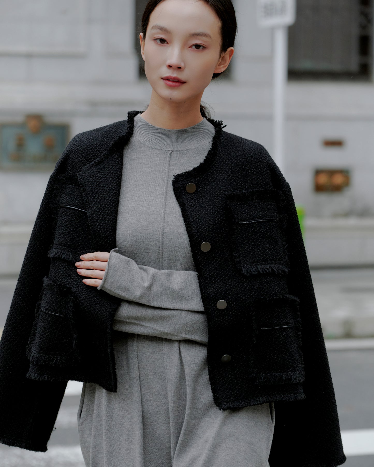 BALLOON KNIT DRESS/GRAY