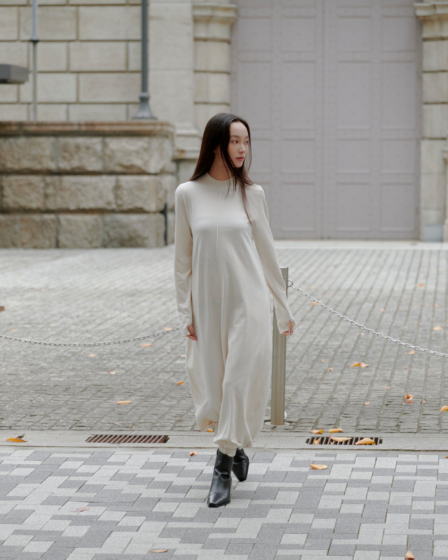 BALLOON KNIT DRESS/WHITE