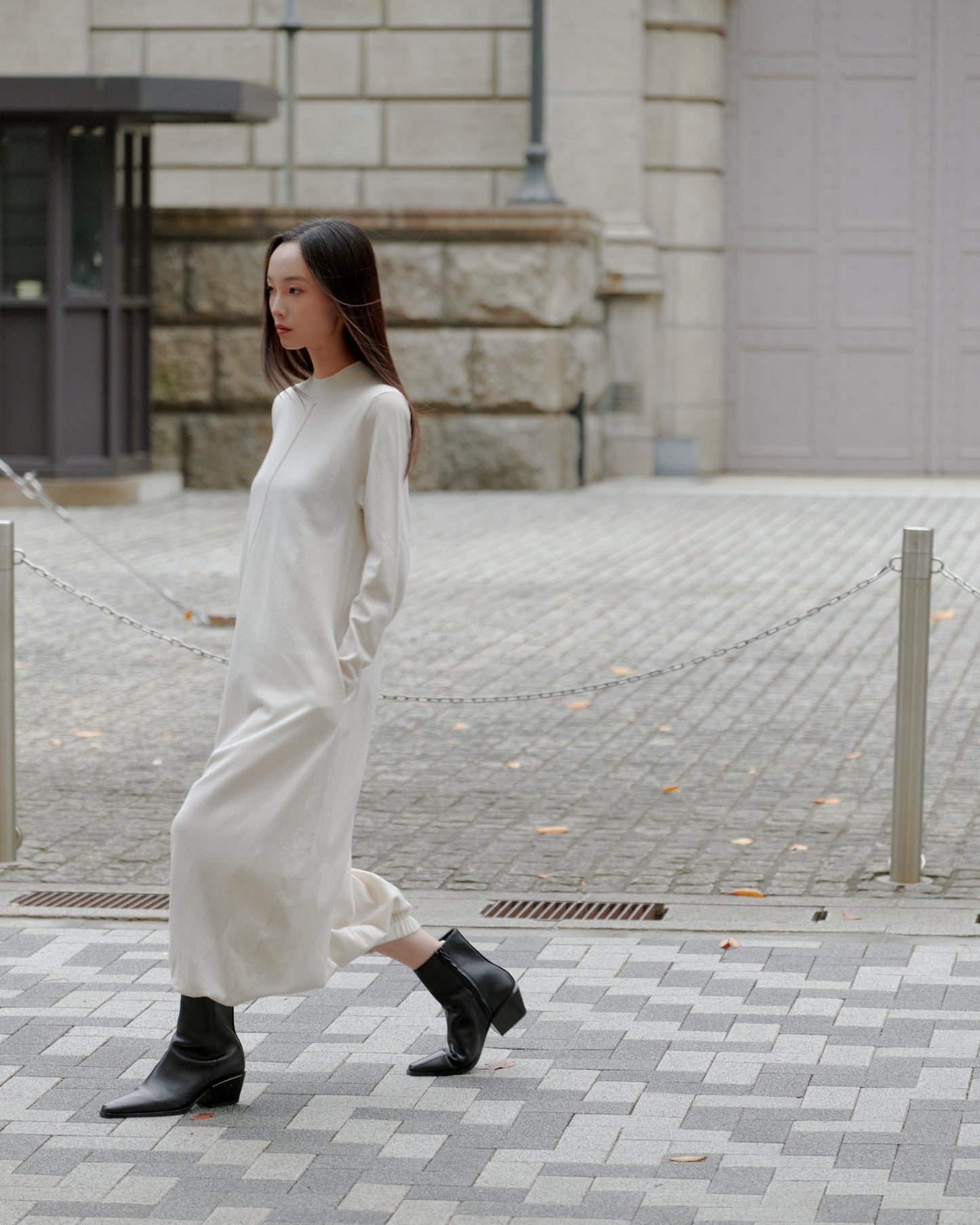 BALLOON KNIT DRESS/WHITE